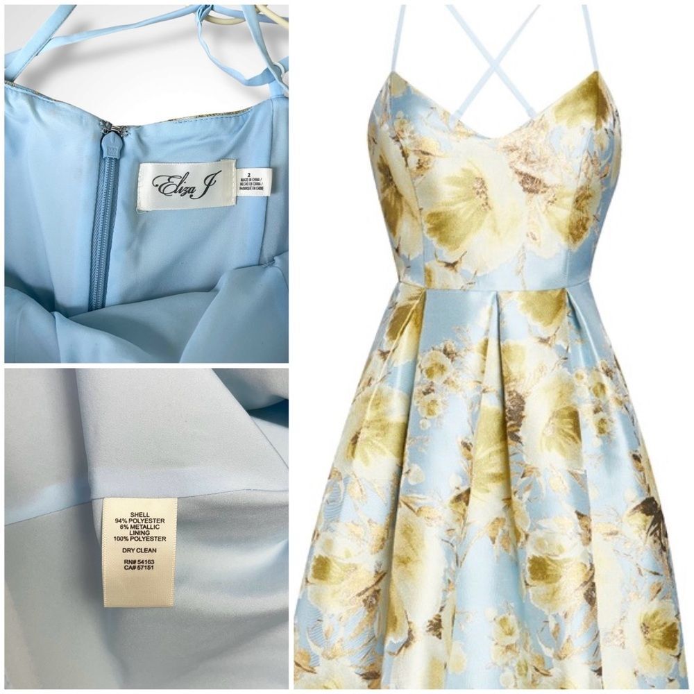Eliza J Jacquard Brocade Floral Midi Flare Dress with Crisscross Straps - Picture 12 of 12